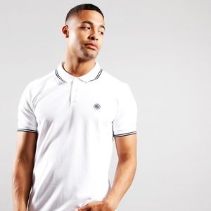 Pretty Green Barton tipped logo cotton pique polo in white (size L)